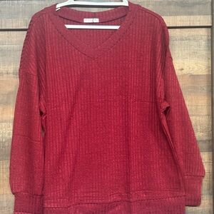 In’voland Elegant Deep Red V-Neck Ribbed Sweater 18W  NWT